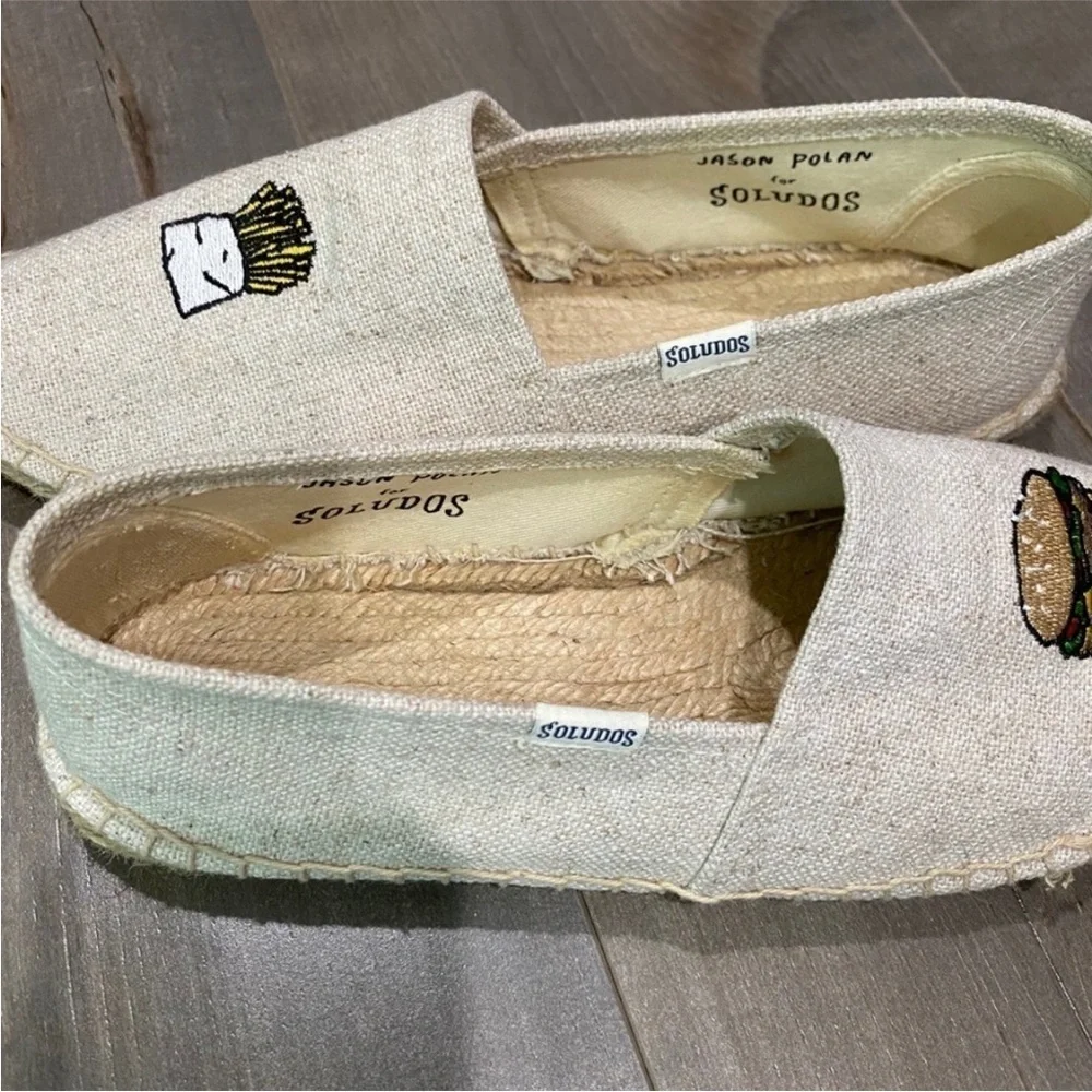 SOLUDOS X JASON PILAN slip-on espadrilles HAMBURGER & FRIES  size 10